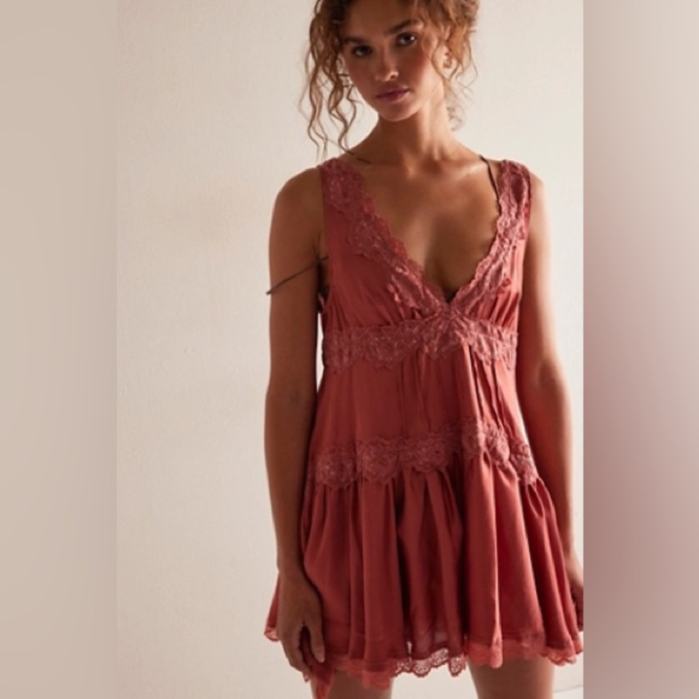 Free People Terracotta Lace Chemise